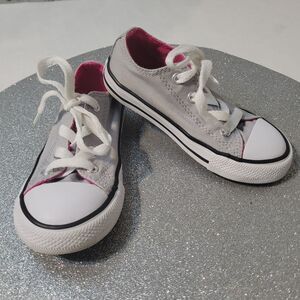 Converse All Star Double Tongue Canvas Low Top Sneakers Gray Pink Child Size 9